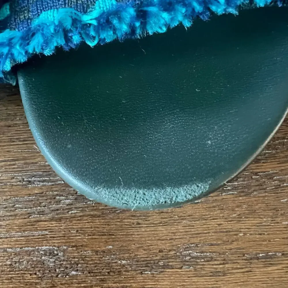 Rothy’s Woman’s Teal Blue‎ Print Slip On Fringe Triple Band Sandal- Size 8.5